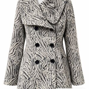 SABINE Zebra Jacquard Wool-Blend Coat – Blue Lined – Size M